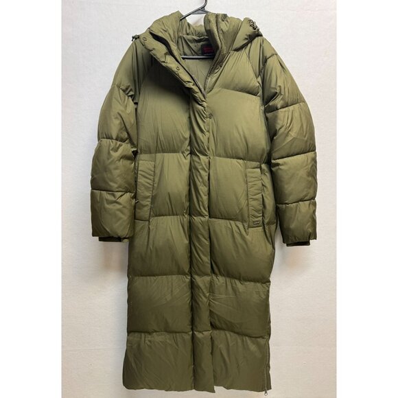Levi's Jackets & Blazers - Levis Womens Olive Green Long Hooded Puffer Coat Front Zipper Snap Buttons Small